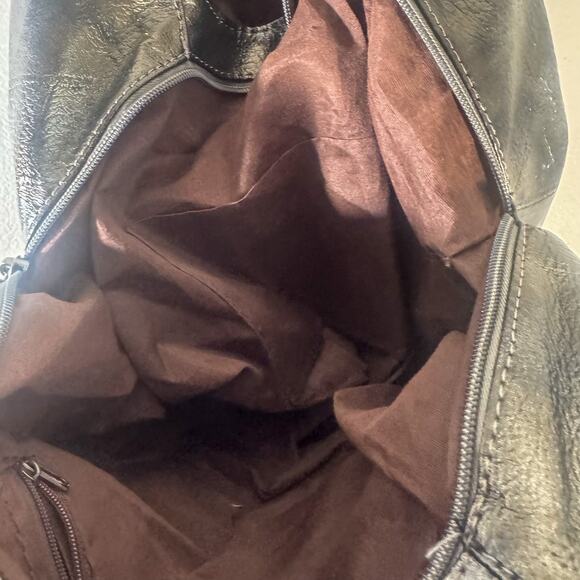 JING PIN PI JU Small Hobo Bag Shimmer Metallic Patent Black Shoulder Purse Y2K - Picture 7 of 9